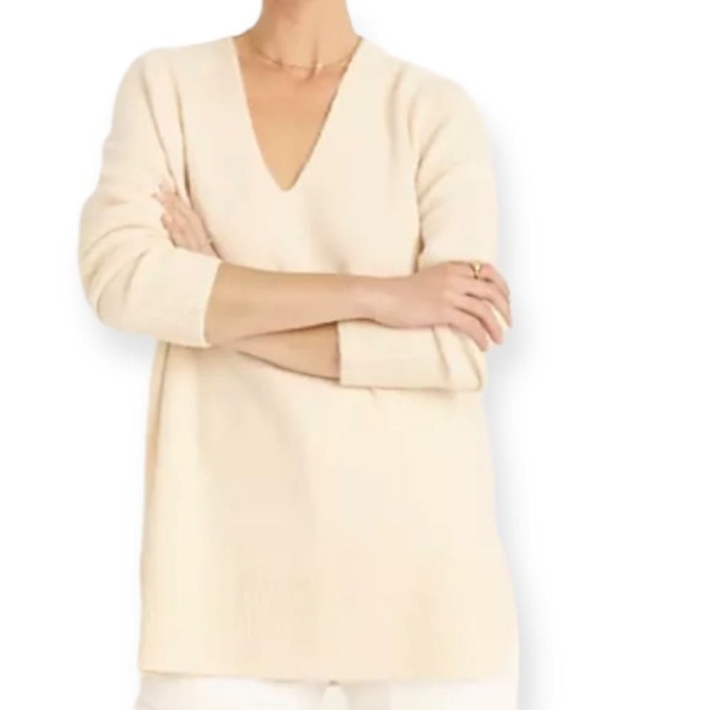 J Crew Stretch Wool V Neck Tunic Cream